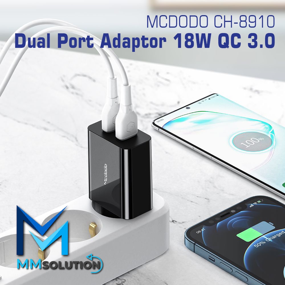 MCDODO CH-8910 Kepala Adaptor Charger Dual USB Output Fast Charge 18W