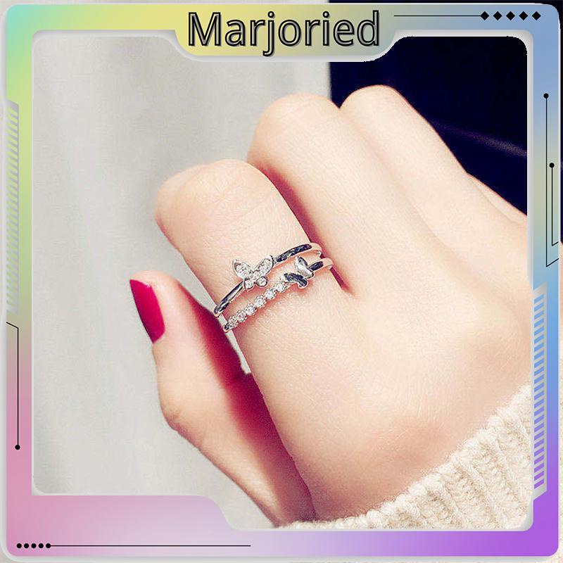 Double Butterfly Diamond Ring Pembukaan Cincin Dapat Disesuaikan Wanita Fashion Perhiasan Aksesoris Hadiah Natal-MJD