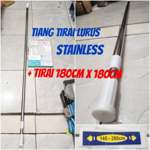 Paket tiang tirai lurus stainless + tirai 180x180