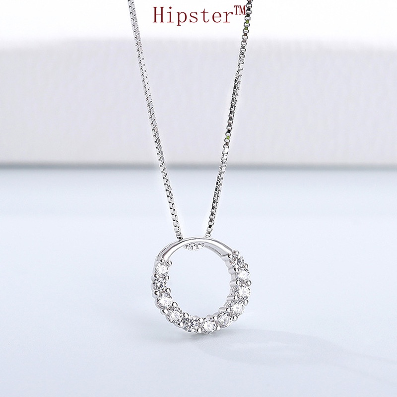 Korean Style Fashion Shining Diamond Halo round Pendant Simple Graceful Clavicle Chain