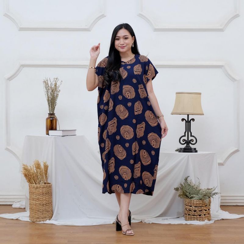 Daster Panjang Busui Kekinian Non Ruffle jumbo LD 130 kekinian viral-Busu siput navy