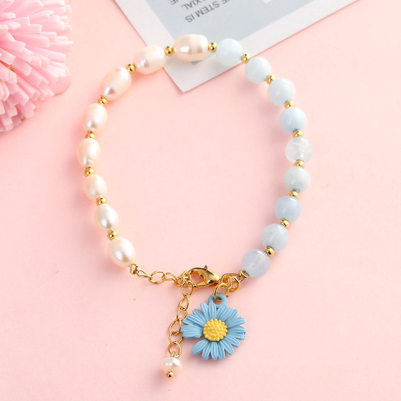 XiaoboACC Gelang Manik-Manik Mutiara Kristal Bunga Daisy Gaya Korea