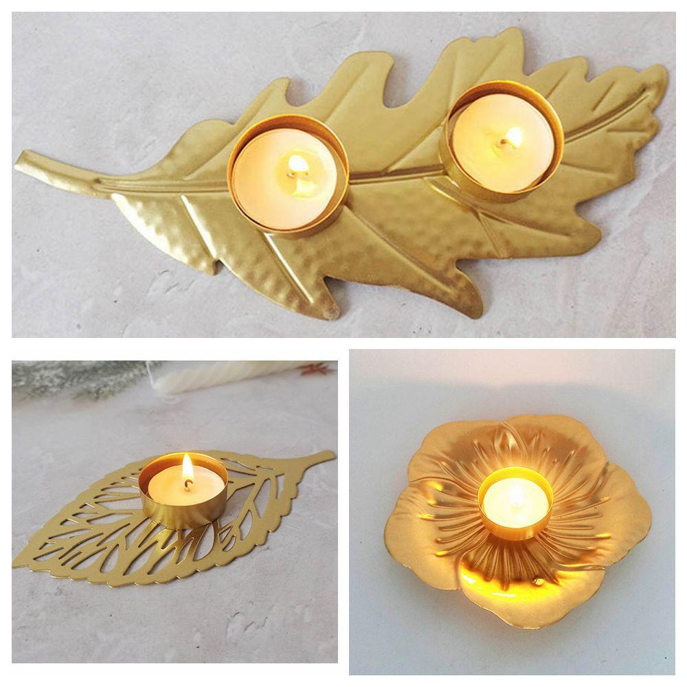 Solighter Candle Holder Besi Tempa Desktop Ornamen Bar Cafe Lilin Menyala Daun Kura
