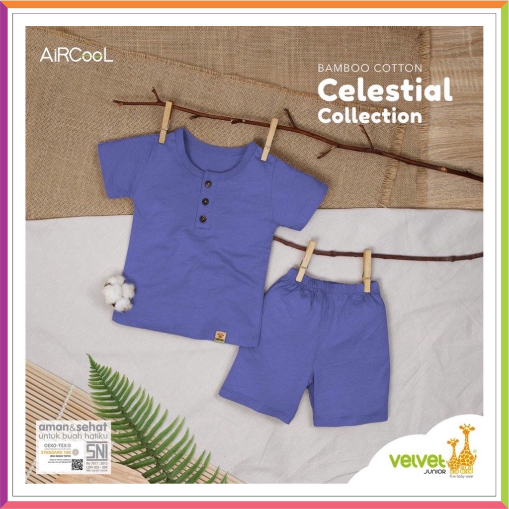 VELVET JUNIOR BAMBOO COTTON CELESTIAL PENDEK | VELVET POLOS TERBARU | SETELAN PENDEK KANCING &amp; OBLONG