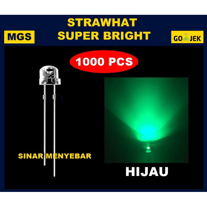 1000PCS LED 5mm Strawhat Super Bright - Hijau