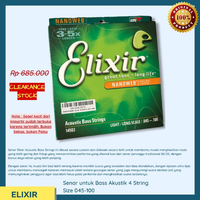 SENAR BASS ACOUSTIC ELIXIR STRING AKUSTIK SENAR ELIXIR NANOWEB 14502