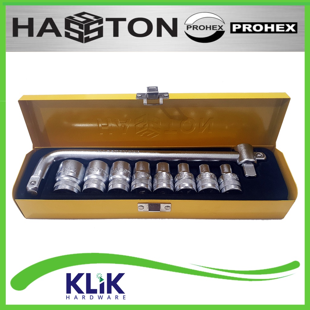 Hasston Prohex Kunci Shock Sock Sok Set 10 Pcs 8 - 24 mm T Slider Motor Mobil Box Kaleng