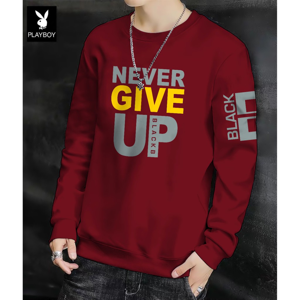 Promo Sweter Pria / Sweater Never Give Up / Kaos Pria Jumbo / Kaos Murah