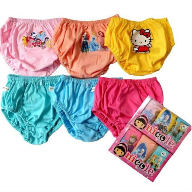 celana dalam nicole anak cewe cewek perempuan isi 3 pcs frozen hello kitty little pony