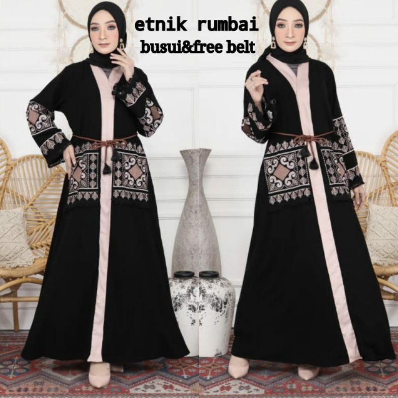 Abaya Gamis Dress hitam Busui Polos Etnik Rumbai