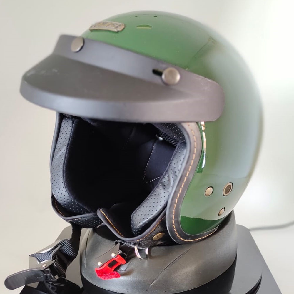 HELM NJS NR-80S Retro SOLID ORIGINAL PREMIUM FREE PET NJS (TOPI HELM BOGO) STANDART SNI Dewasa-Army glossy
