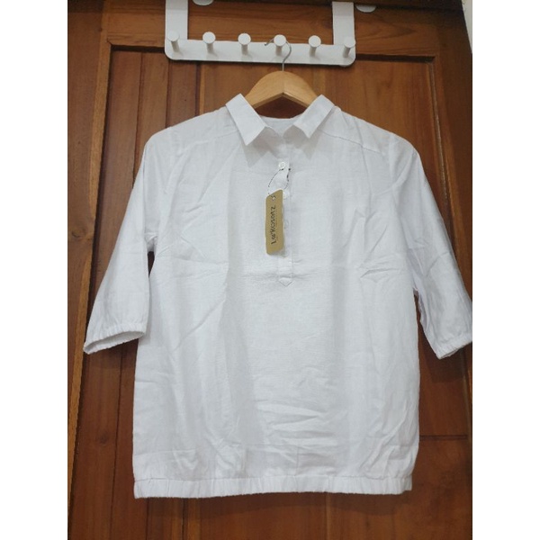 Kemeja linen putih polos basic inner lengan karet le ROSETZ