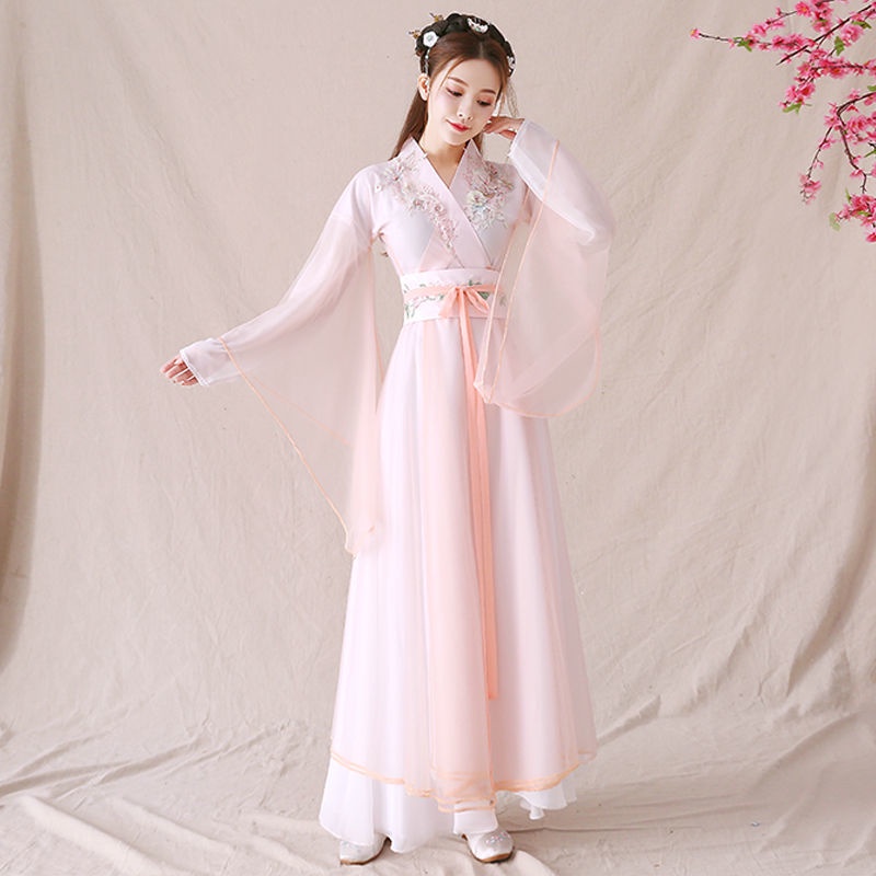 Women's Han Chinese clothing jacket and dress Fairy pink fresh elegant fairy ancient style big wide