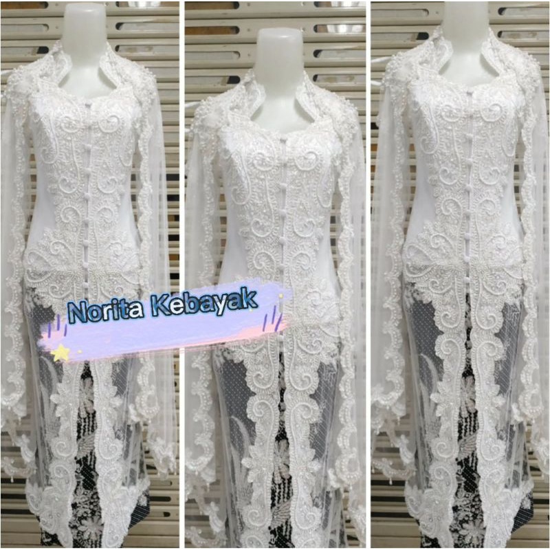 Satu set kebayak akad nikah+longtoso rok batik+slendang akad nikah