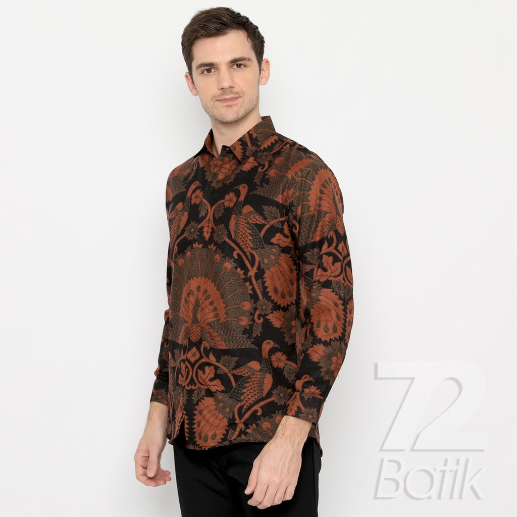 BATIK PRIA LENGAN PANJANG Kemeja Hem Slimfit Premium Motif Burung Warna Hitam Hijau 721086 CAP 72 - Baju Kemeja Atasan Pakaian Setelan Batik Pria Cowok Laki Laki Remaja Keluarga Kantor Lengan Panjang Modern Slimfit Slim Fit Premium Kekinian