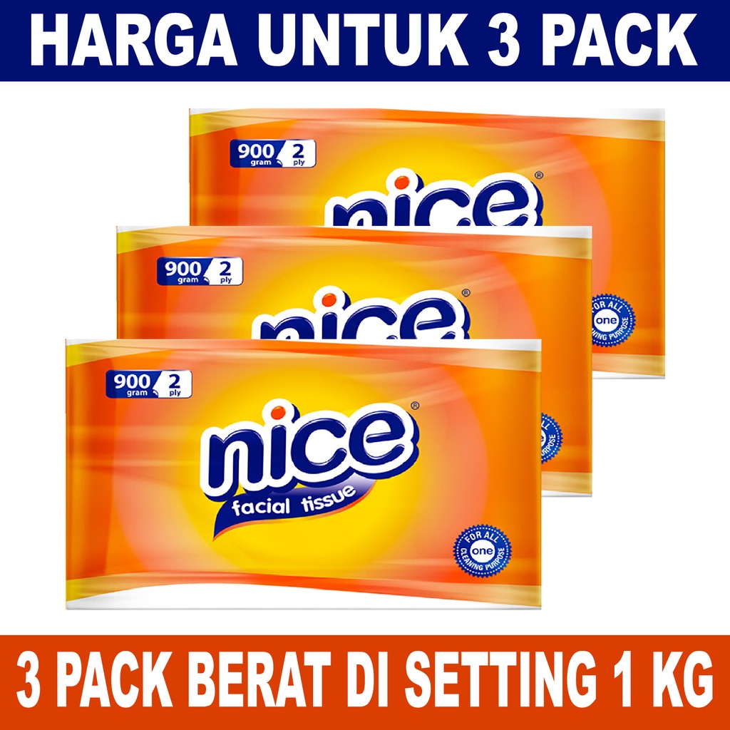 tissue tisu wajah nice 900 gram 2 ply ( 1 KG 3 PACK ) / NICE FACIAL TISSUE TISU 900 gram WAJAH MUKA