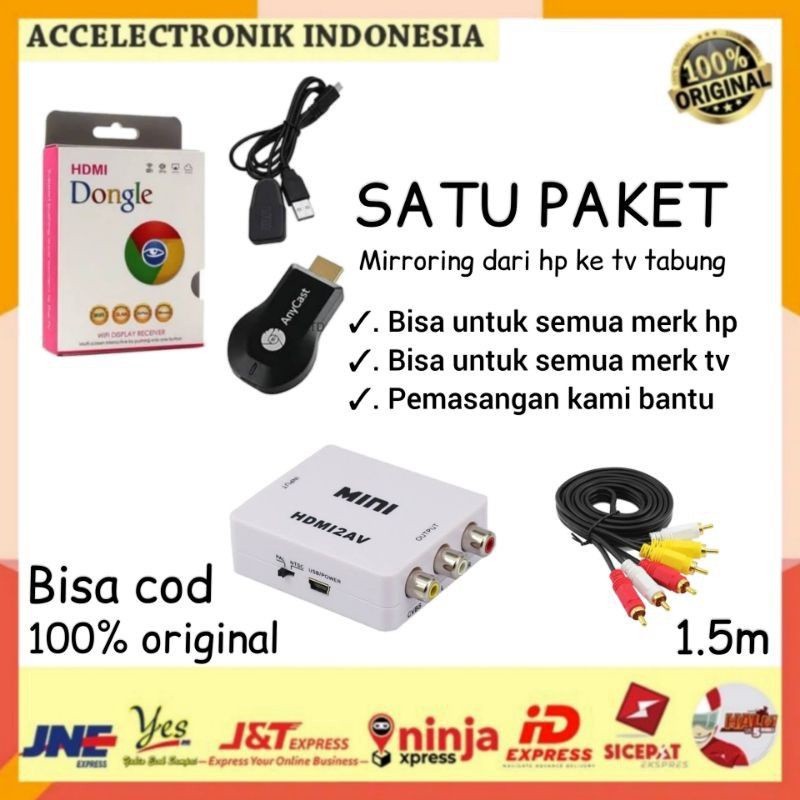 paket Alat Penghubung Hp ke Tv Tabung Anycast HDMI to Kabel RCA Paket Penyambung Hp ke Tv Tabung