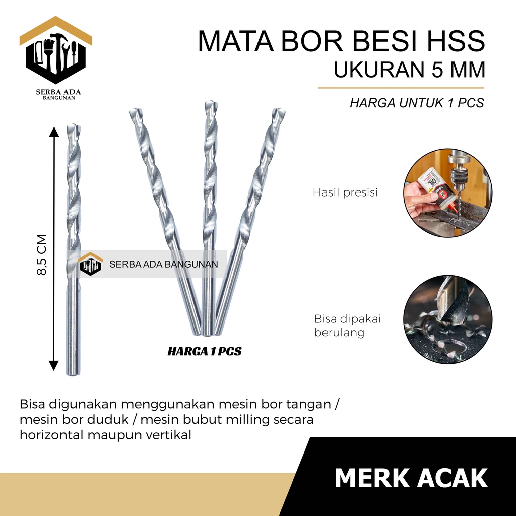 Mata Bor Besi HSS 2.5 mm - 4.5mm - 5mm - 6mm Hss