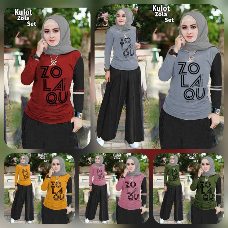 SET ZOZO FASHION PAKAIAN WANITA ATASAN DAN CELANA KULOT BAHAN BABYTERRY FEHM