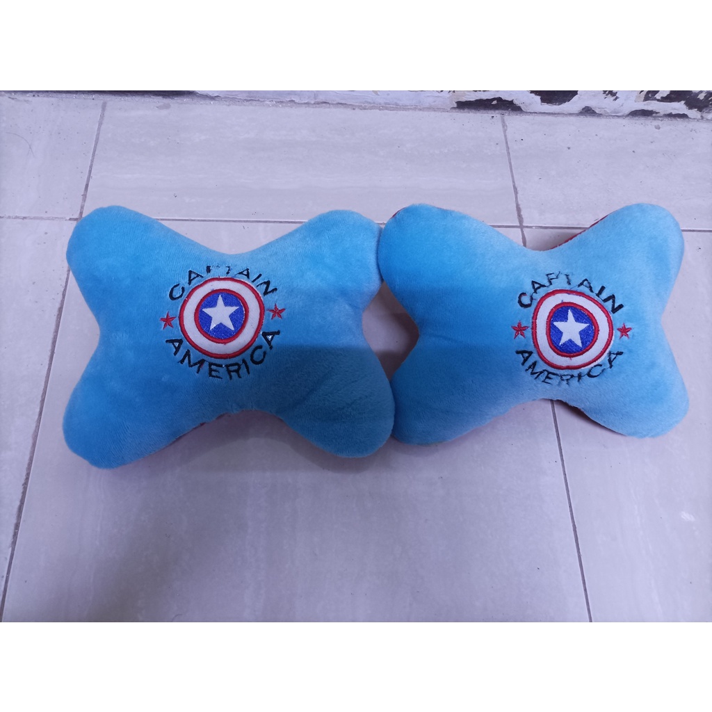 Bantal Mobil CAPTAIIN AMERIKA 3in1 Carset Sandaran Kepala dan Leher Headrest Captain America Biru