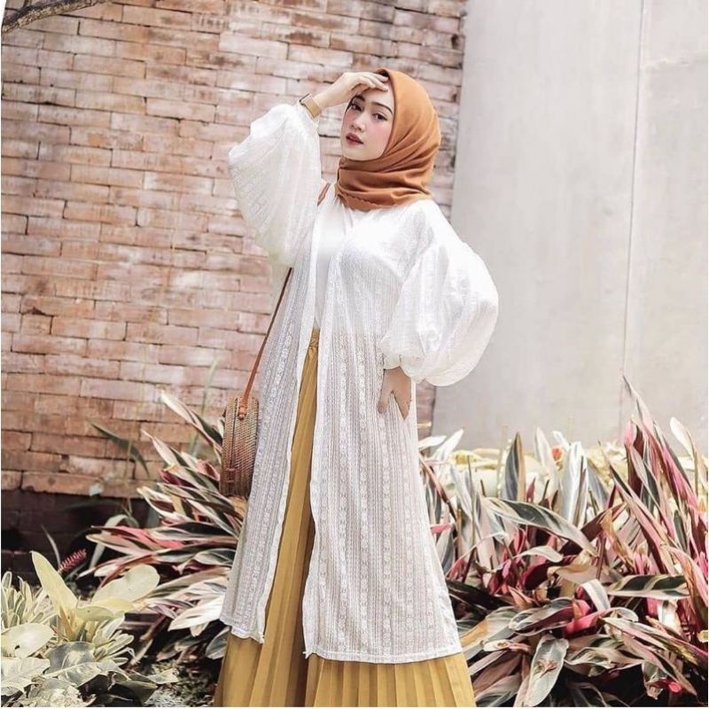 CARDIGAN BRUKAT PREMIUM ORIGINAL HALUS IMPORT / Long Cardigan Burkat Lengan Balon  Outer Brocade Long Cardi Wanita Remaja Dewasa Oversize M L XL XXL