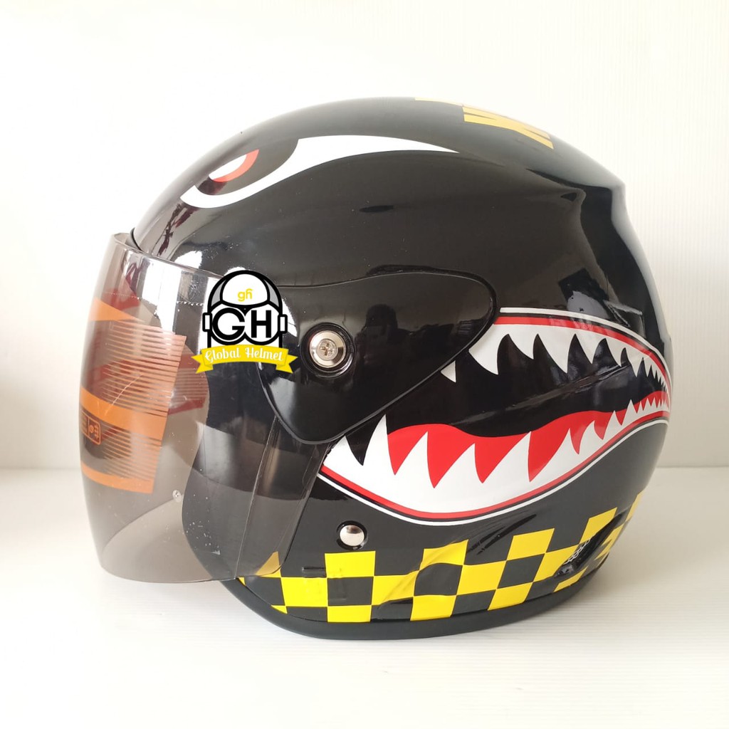 HELM EVOLUTION SHARK WARHAWK BLACK HALF FACE MODEL GM