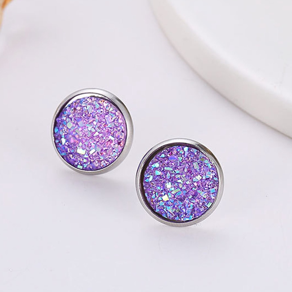 Hu Hu Hu Hu Hu Alat Bantu Pasang Kacamata♡ 1 Pasang Anting Stud Berlian Imitasi Bentuk Bulat Warna-Warni Bahan Stainless Untuk Hadiah
