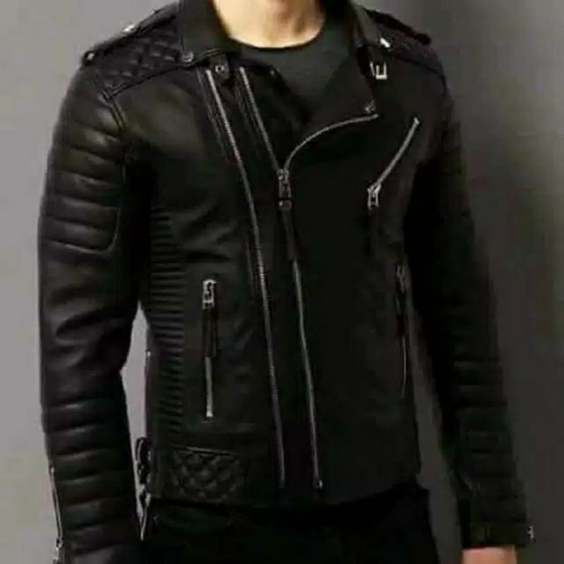 Jaket Kulit Pria PU Leather Recing Motor Bikers Terlaris Ramones Rock N Roll Arnold Terbaru Terlaris