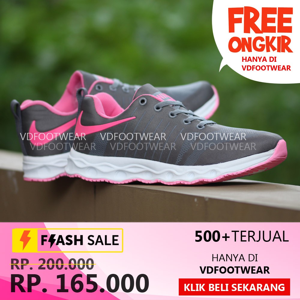 Sepatu wanita olah raga dan santai new era amelia abu abu merah muda