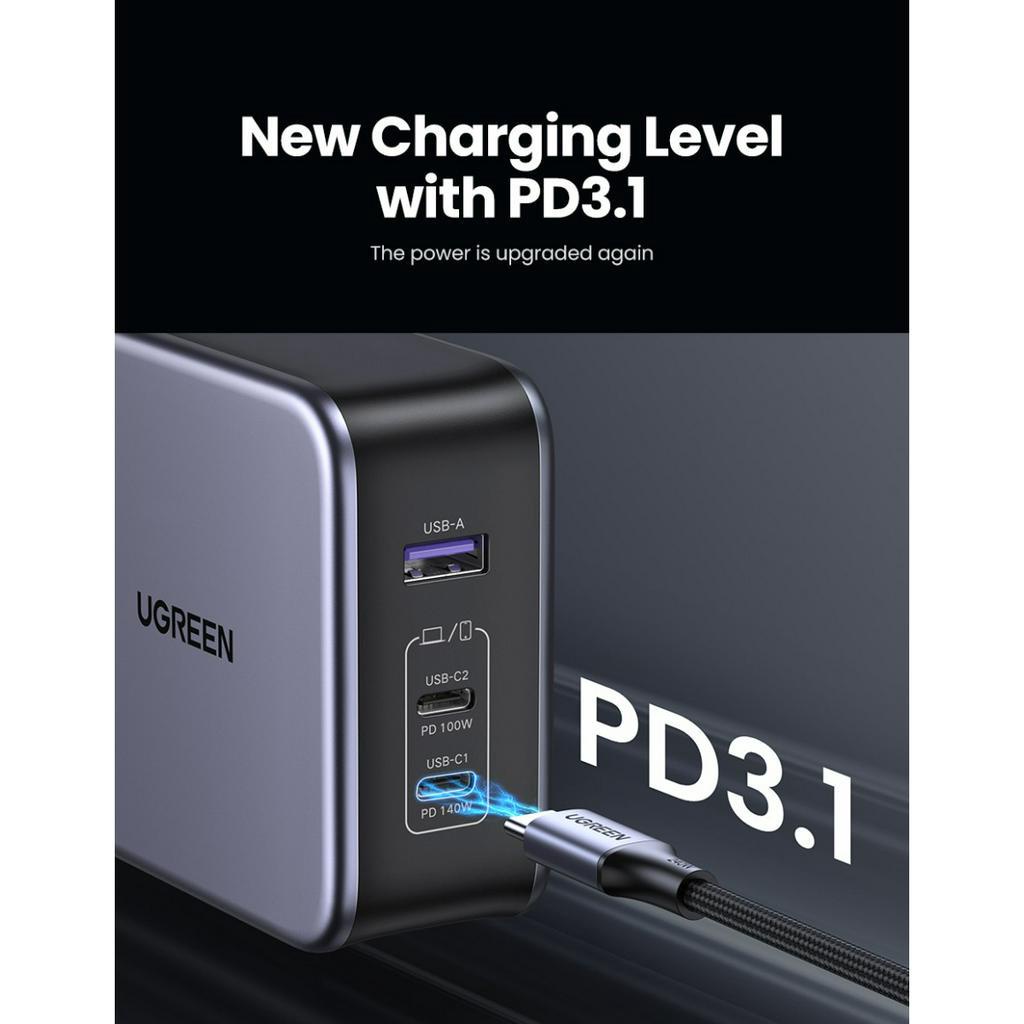 UGREEN Kepala Charger GaN 140W Fast Charging PD3.1 Quick Charge 4.0 3.0 untuk Laptop Macbook Android iPhone