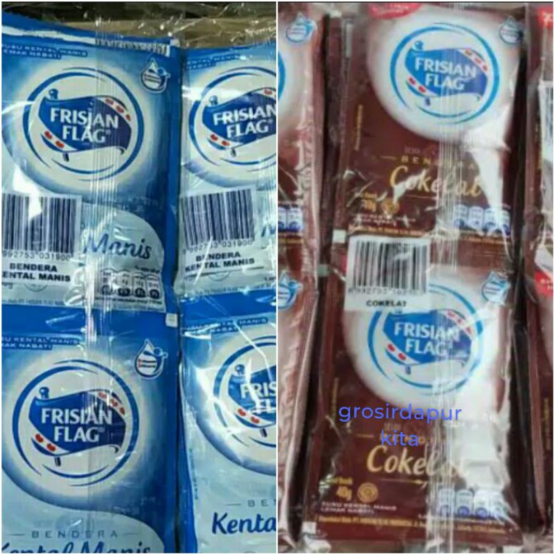 Bendera susu kental manis putih . coklat sachet 6x40gram