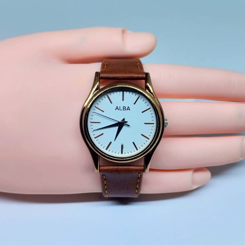 jam tangan analog unisex alba pria dan wanita strap kulit terlaris tahan air bisa cod