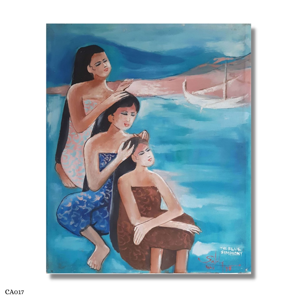 Lukisan Kanvas Minyak Gadis Bali by Sally Tahun 2000 Ukuran 60 x 75 cm