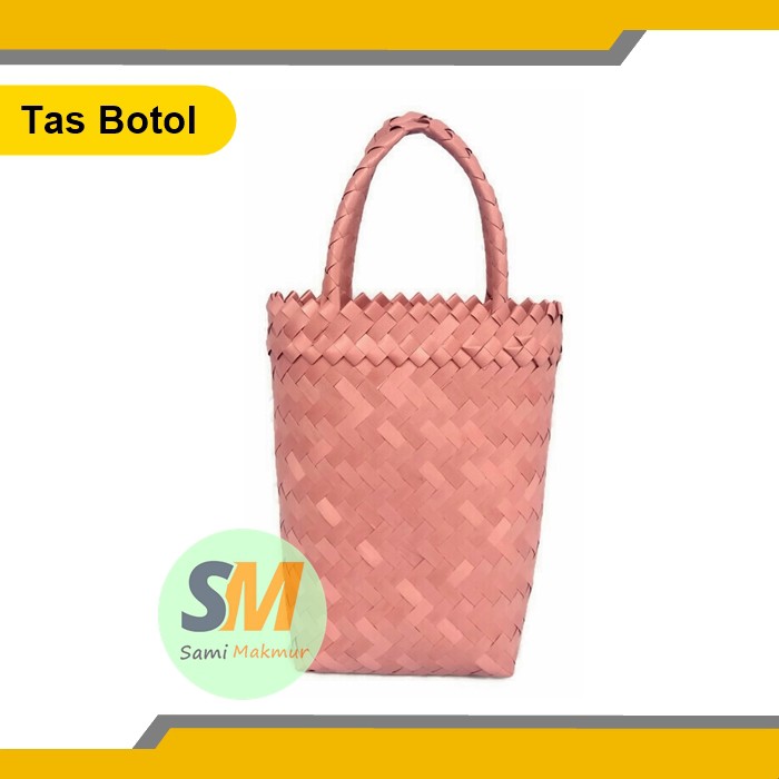 Tas Souvenir Tinggi / Tas Anyaman Plastik Polos Botol / Tas Hampers Bingkisan Untuk Botol Kain