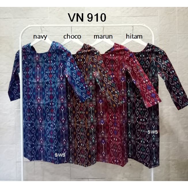 NEW FB SEVN910 - DRESS BATIK PESTA WANITA MODERN SEPAN MIDI  MURAH - HITAM