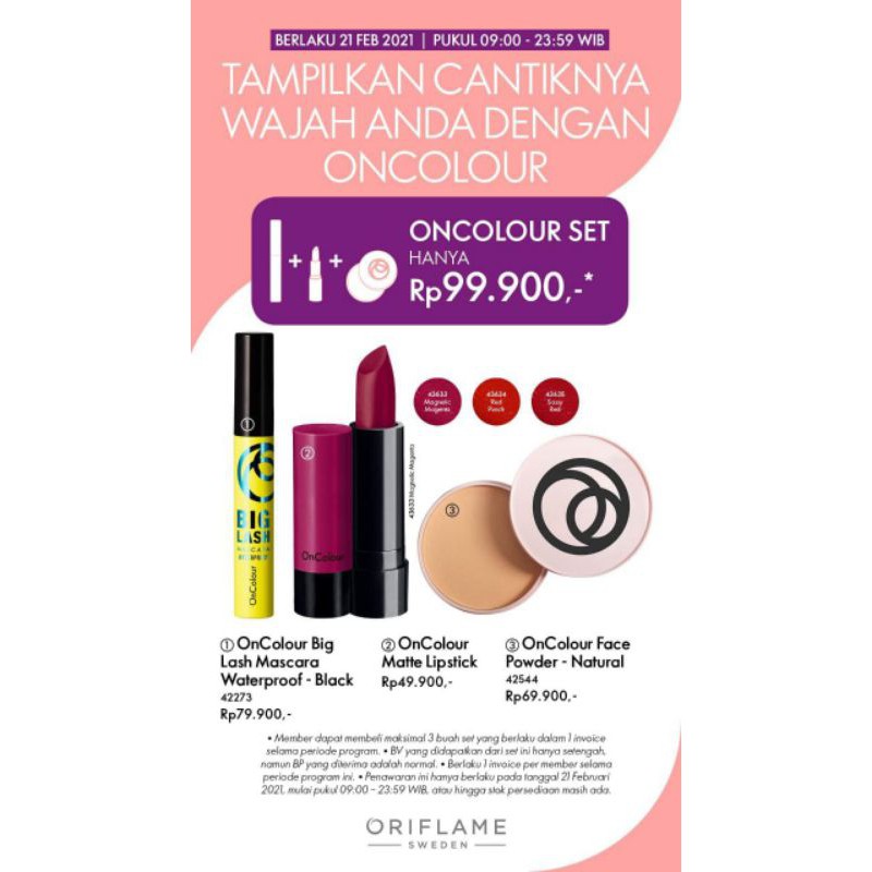 bedak oncolour mascara lipstik oncolour oriflame