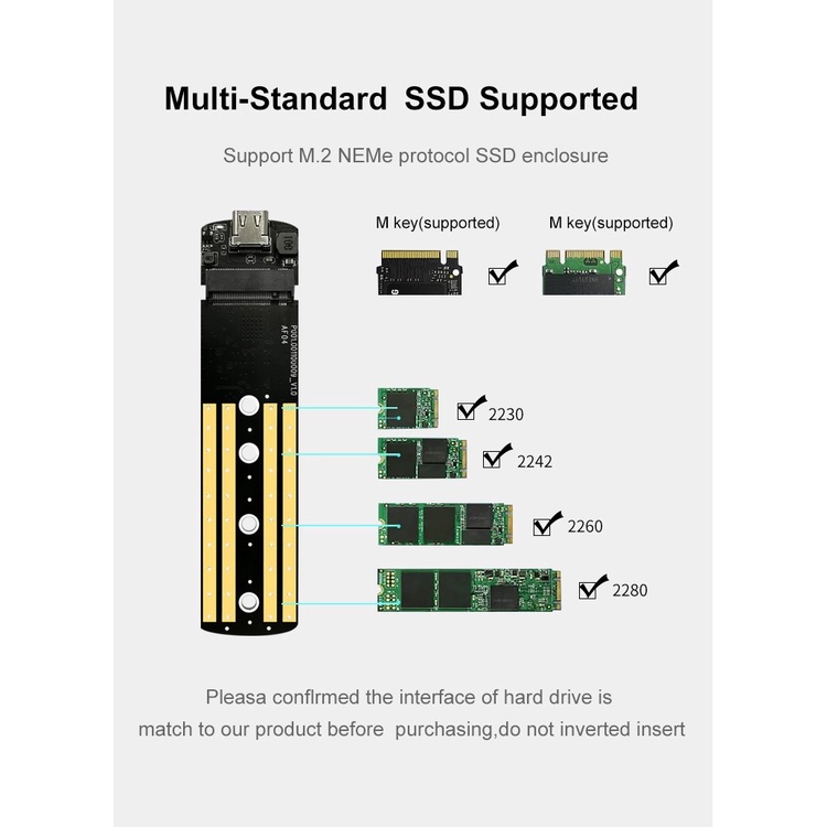 Casing SSD M2 NVME SATA USB3.0 USB Type C High Speed Tool Free FIDECO M204CPS