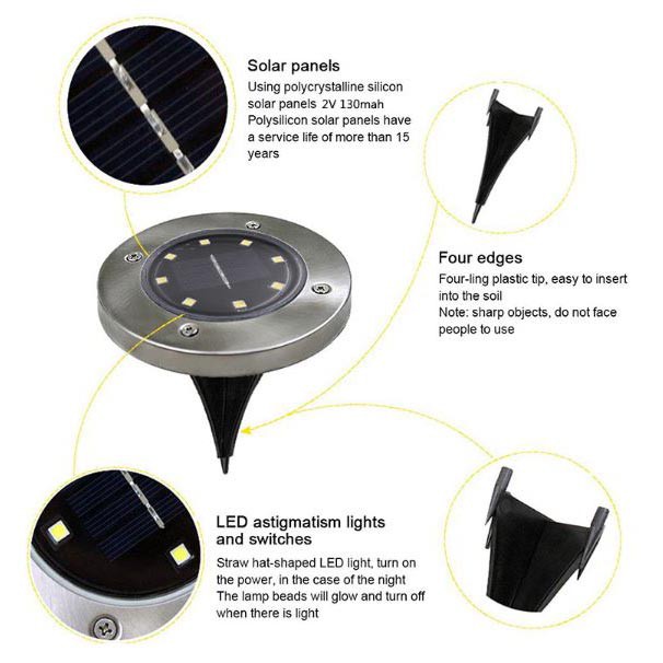 【GOGOMART】Hyelaer Lampu Tanam LED Solar Outdoor 8 LED Waterproof