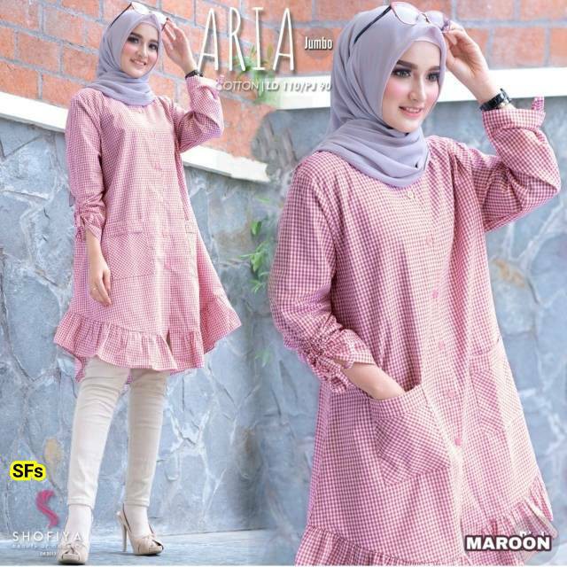Aria Jumbo Original Lts By Shofiya Atasan Tunik Kotak Material Katun Premium