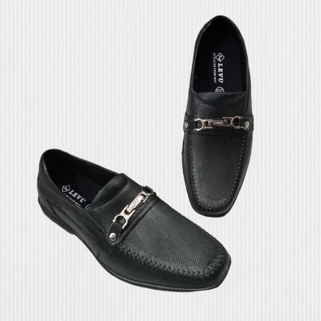 Sepatu pantofel pria karet LEVU CROCODILE sepatu pria kerja sepatu kret slip on pria casual sepatu formal pria hitam polos