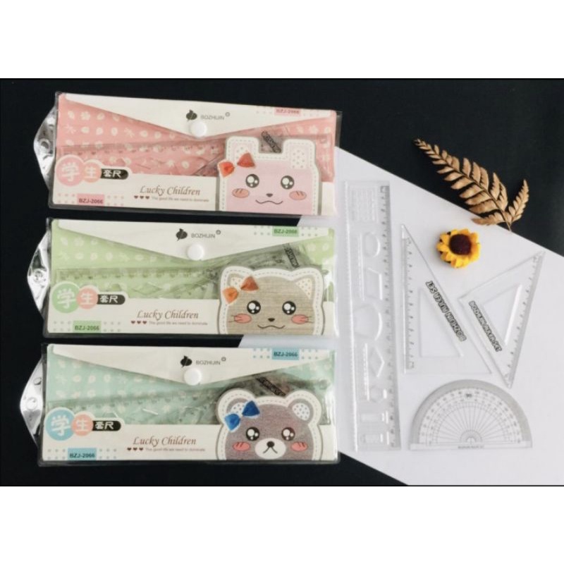 GARISAN SET dalam DOmpet isi 4pc/PENGGARIS SET/RULER-ANIMAL