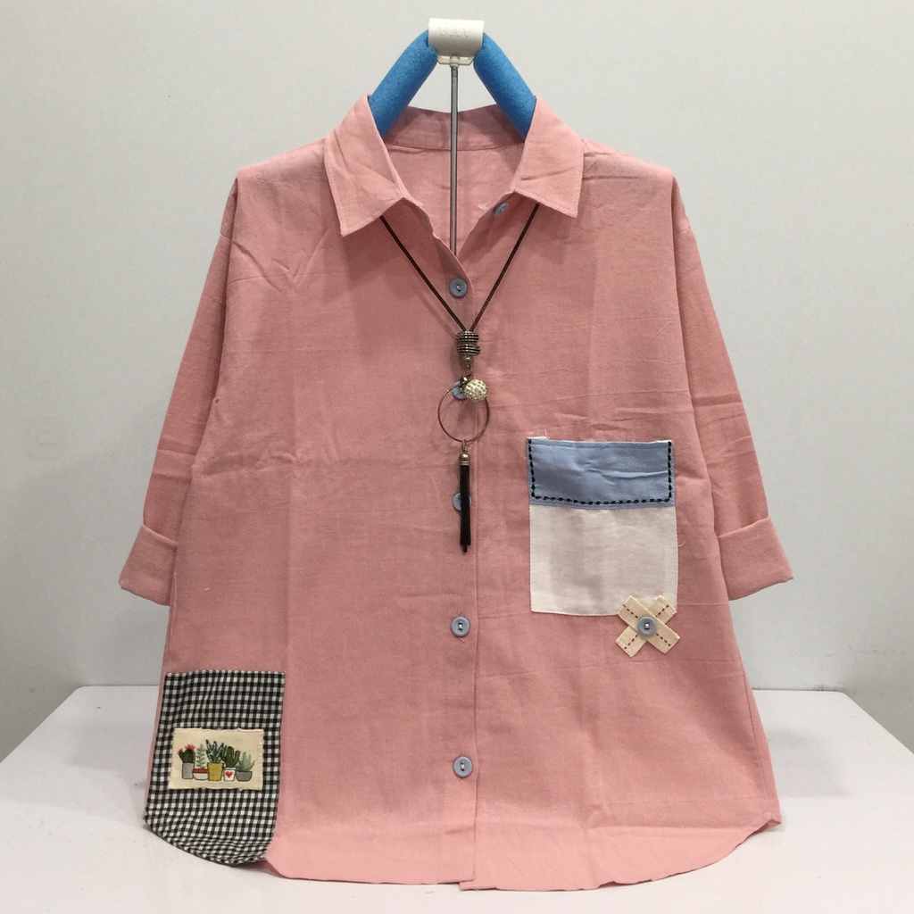 GOLDENBUZZERS B327 ATASAN KEMEJA WANITA KATUN LINEN IMPORT SIZE XL LD 106CM-3