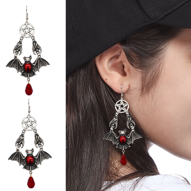 Anting Tusuk Gantung Wanita Desain Kelelawar Vampire Gaya Perancis / Punk / Gothic / Casual Untuk Pesta