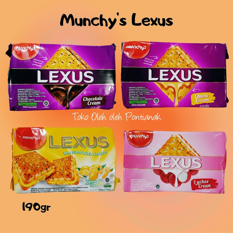 

Munchys Lexus - Munchy's Biskuit lexus - Peanuts - cheese - lemon - chocolate - Leci 190grm