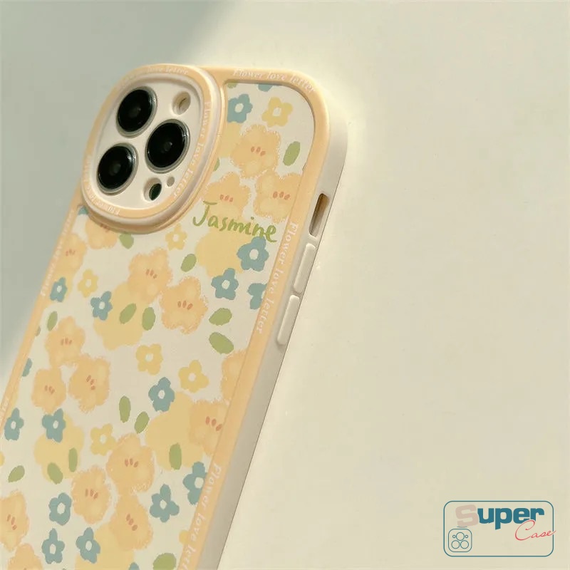 IPHONE Ins Fashion Retro Oval Segar Casing Ponsel Kompatibel Untuk Iphone14 11 XR X XS Max 13 12 11 14 Pro Max 6 6s 7 8 Plus SE 2020bunga Kuning Perlindungan Lensa Soft TPU Full Back Cover