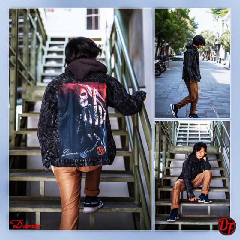JAKET MOTIF PRINTING JEANS DENIM OUTERWEAR PRIA TERBARU OUTFIT JAKET TOURING MOTOR BRAND DISTRO