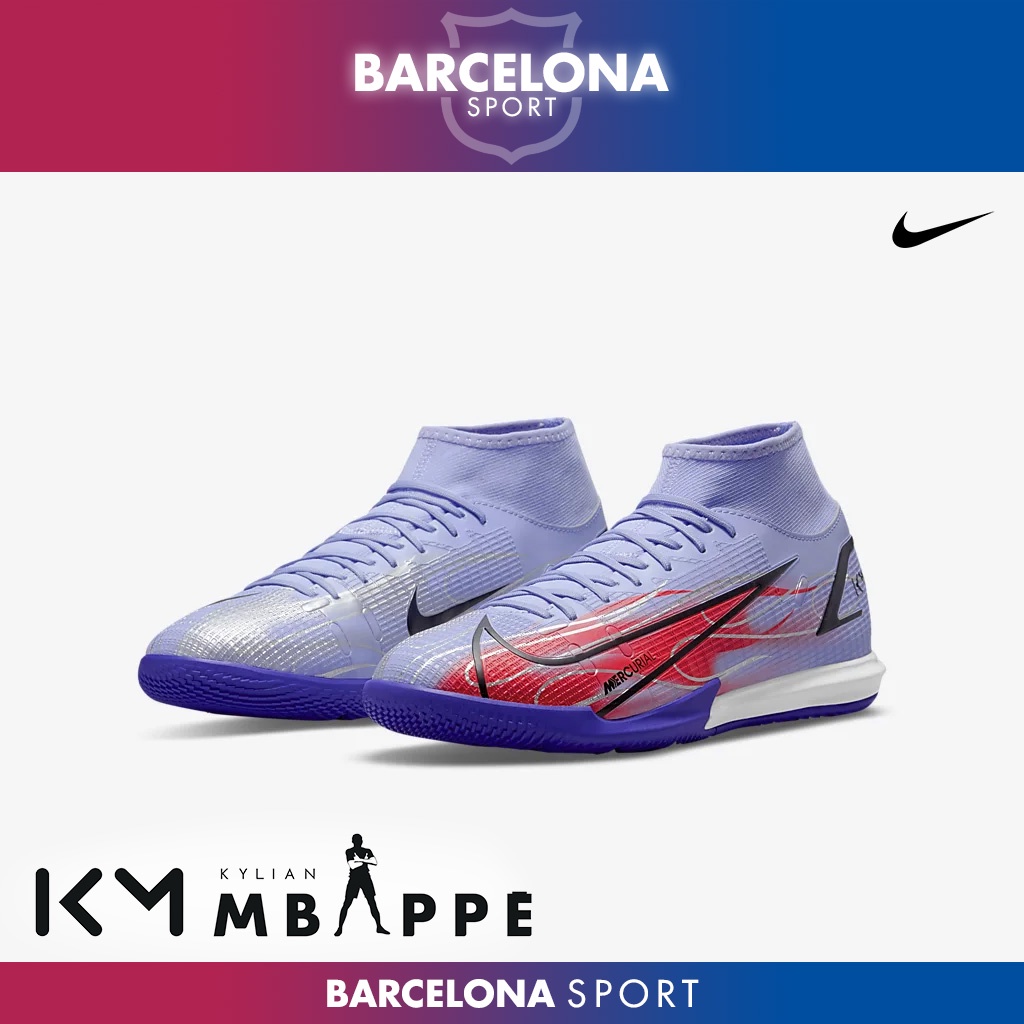 KYLIAN MBAPPE Nike Mercurial Superfly 8 Academy KM IC Light Thistle/Metallic Silver - Sepatu Futsal 
