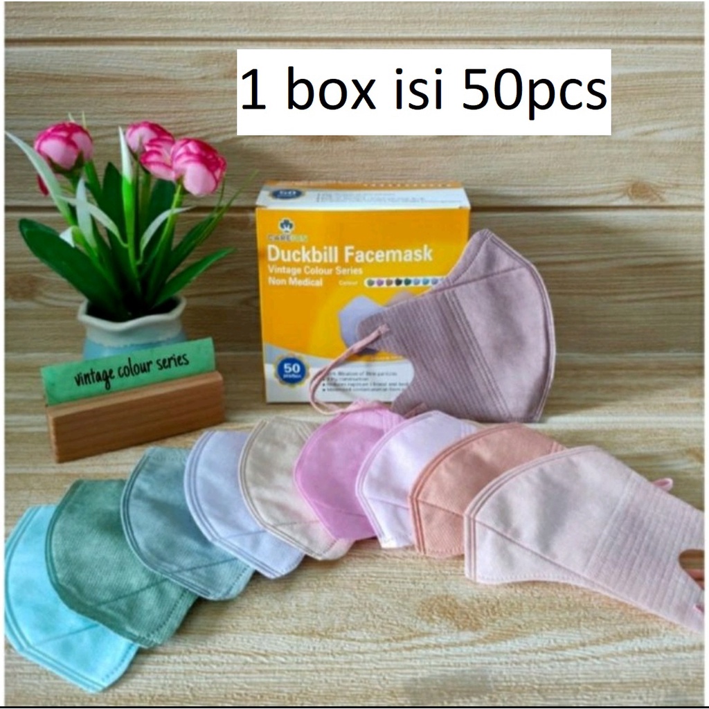 Masker Duckbill Dewasa Careion Vintage Colour 3ply Earloop 1 Box isi 50pcs