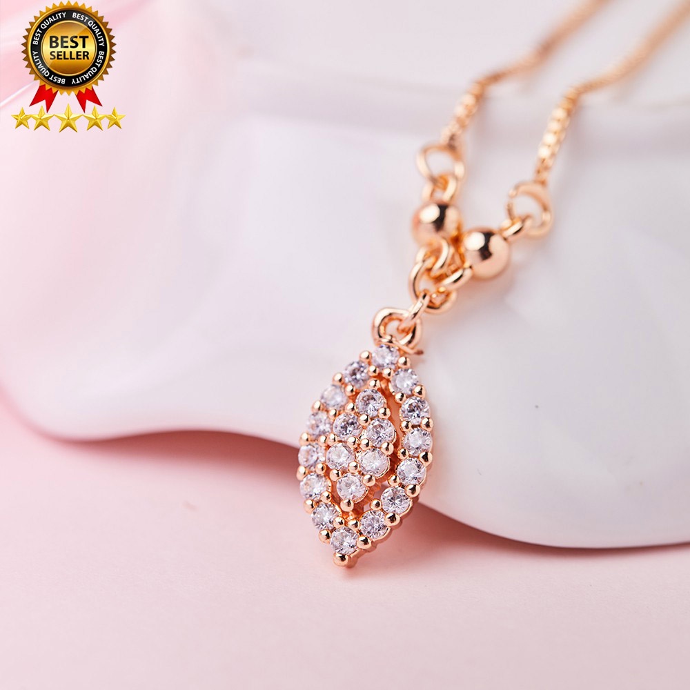 ♥✅COD✨Kalung Wanita Titanium Anti Karat Elegan Kristal Liontin Berlian lapis Emas Korea Murah D021-2