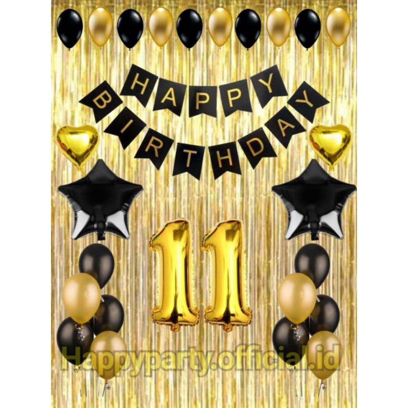 PAKET DEKORASI ULANG TAHUN/ HAPPY BIRTHDAY TEMA GOLD UK. 2 X 2 METER